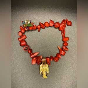 Beautiful bracelet red coral with angel/ handmade
